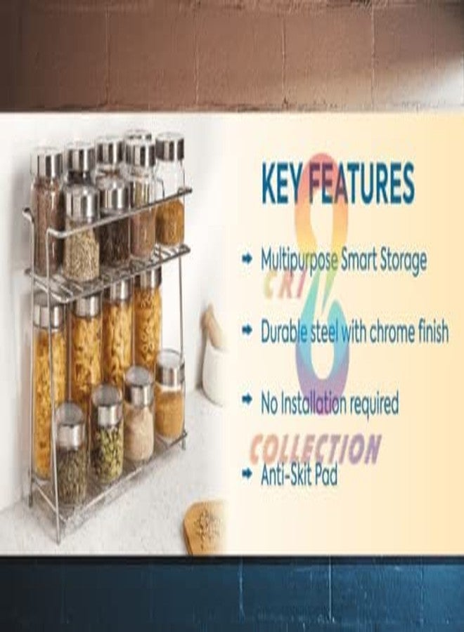 12FOR COLLECTION Stainless Steel Spice Rack/Storage Rack/Stainless Steel Spice 2-Tier Trolley Container Organizer Basket for Boxes Utensils Dishes Plates for Home - Image 4